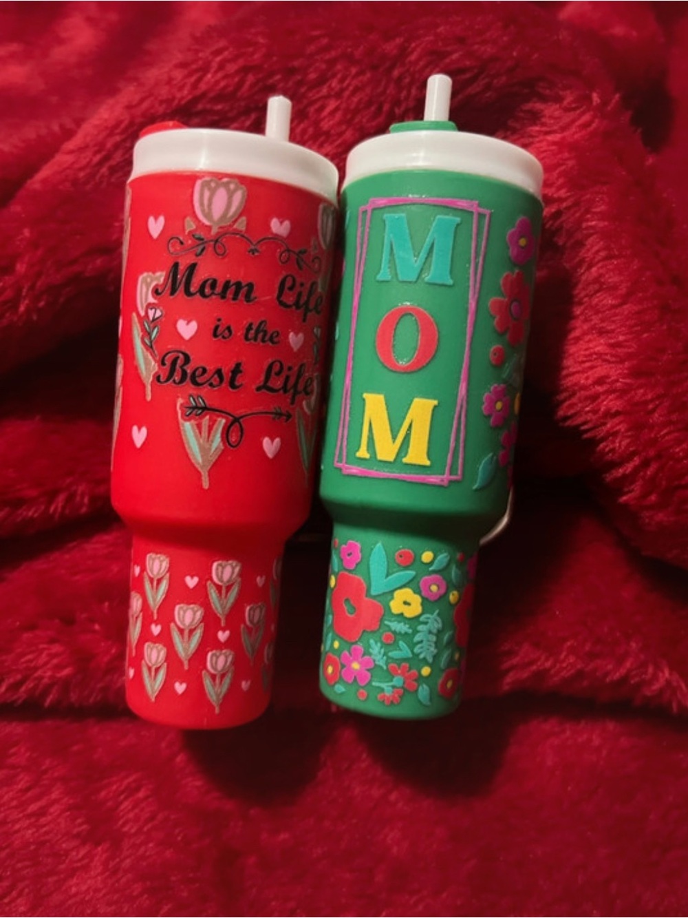 Mom-Themed Chapstick Holder Keychains in Red and Green